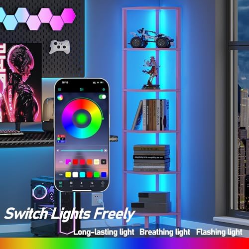 TUTOTAK Corner Shelf with LED Light, 6-Tier Corner Bookshelf - Image 5