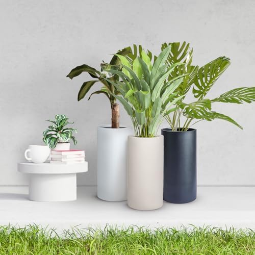KUTE NEST 19.5" H x 9.8" D Premium Tubo Fiberstone Planter - Light French Gray - Image 6