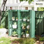 Outsunny Lean-to Greenhouse with 3 Tier Shelves 56.7" x 18.9" x 59.8" Green - Image 2