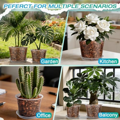 8/10/12 Inch Clear Nursery Pots with Drainage and Sacuers, 15 Pack Plastic Pots for Plants Indoor Outdoor, Variety Large Clear Pots for Flowers, Succulents (8/10/12inx5pcs) - Image 7