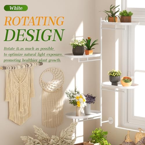 YQSLYSF Window Rotating Plant Stand Shelf Indoor White Metal Floating Shelves 4-Tier Wall Mount Plant hanger Holders for Wall Planter Modern Home Decor window sill gifts - Image 2