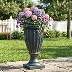 Christopher Knight Home 26.77 Inch Tall Fluted Pedestal Urn Planter MGO Outdoor Flower Pot Faux Stone Garden Planter for Patio Porch Entryway Decor, Antique Green - Image 3