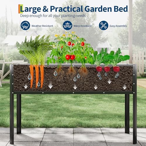 Garvee Galvanized Raised Garden Bed with Legs, 50×17×32 in Large Elevated Planter Box for Outdoor Plants, Sturdy Metal Raised Garden Beds for Vegetables, Flowers & Herbs, Backyard, Patio, Black - Image 2