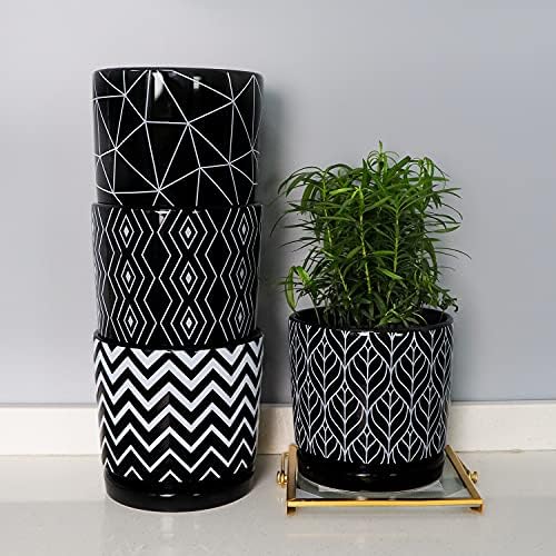 Flower Pots,5.5 Inch Black Ceramic Planters with Drainage Hole Set of 4 - Image 2