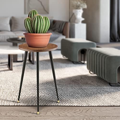 KINNARY Tall Plant Stand Indoor, Mid Century Wood Plant Stand Plant Table for Flower Pots, Heavy Duty Metal Plant Holder, Modern Home Decor Small Round Side End Table (11.8"x20") - Image 2