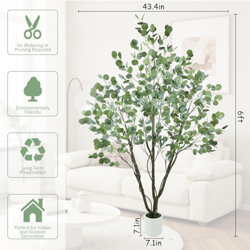 Caxchiling Large Artificial Eucalyptus Tree 6FT, Indoor Outdoor Faux Tree - Image 4