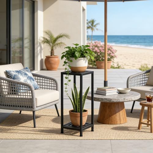 Compact Metal Plant Stand, 2-Tier 29 Inch Tall Flower Pot Holder - Image 6