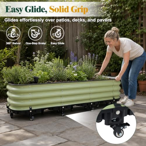Aoodor 63x16.5 Rolling Raised Garden Bed, Self Watering Planter Box - Image 5