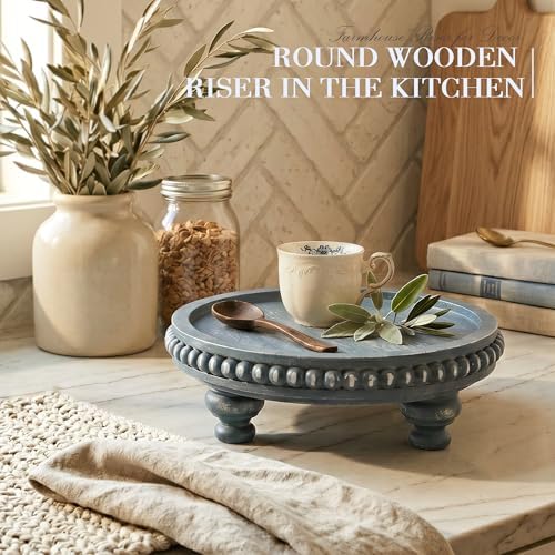EOSAHR Beaded Wood Riser, Pedestal Stand for Farmhouse Home Decor, Blue - Image 3