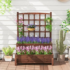 GIANTEX 2 Pcs Raised Garden Bed with Legs and Trellis, 2-Tier Standing Planter Box with Drain Holes, Outdoor Elevated Garden Trellis for Vine Climbing, Flower Vegetable Fruit Herb Growing - Image 2
