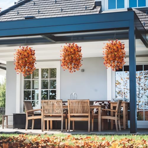 Artificial Faux Mums Fall Hanging Flowers Basket for Outdoors Decoration - Image 5