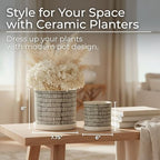 Set of 2 Geometric Decorative Ceramic Planter Pots with Saucer – Stoneware Outdoor & Indoor Plant Pots with Drainage – Modern Garden & Home Decor Ceramic Planters – 6" & 8", Ivory - Image 2