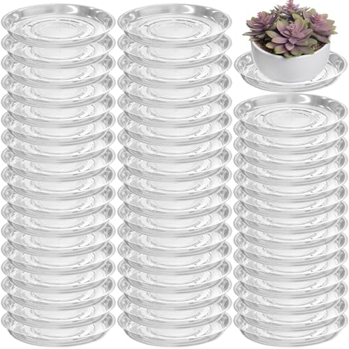 50 Packs 14" Large Clear Plant Saucers for Indoor Outdoor Use Heavy Duty Plastic Plant Trays for Planter Bulk Flower Pot Drip Trays to Catch Water, 4 to 20 Inch by Planterhoma