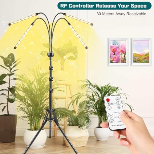 LED Grow Lights for Indoor Plants,4 Heads Full Spectrum Plant Light with 15-63" Adjustable Tripod Stand, Indoor Grow Lamp with Remote Control and Auto On/Off Timer Function - Image 6