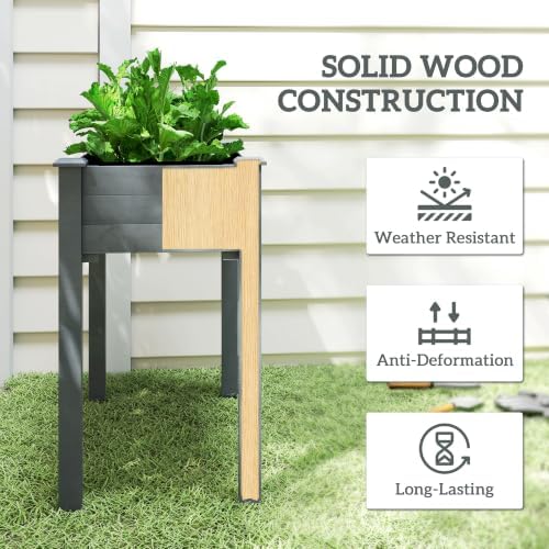 Outsunny Raised Garden Bed with Legs, Bed Liner 34" x 18" x 30", Dark Gray - Image 4