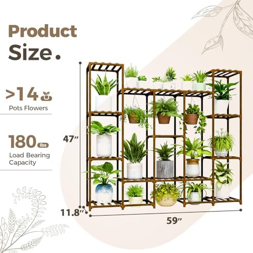 Bamworld Large Plant Stand Indoor Outdoor Hanging Shelf for Multiple PlantsTall Large Holder for Living Room Patio Balcony Garden - Image 5