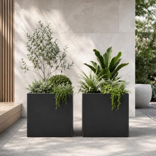 GSK Galvanized Steel Black Metal Square Planter for Indoor Outdoor Set of 2 by GSK