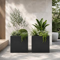 GSK Galvanized Steel Black Metal Square Planter for Indoor Outdoor Set of 2 by GSK