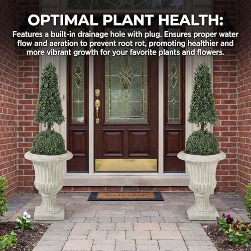 Lightweight Italian Style MGO Urn Planter, 27 Inch Large Outdoor Garden Planter with Drainage - Cement Decorative Pot for Patio Yard Balcony- Antique Green - Image 5