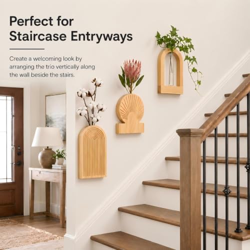 TBWIND Wooden Wall Vases Set of 3, Wall Planters with Glass Tube Kit - Image 2
