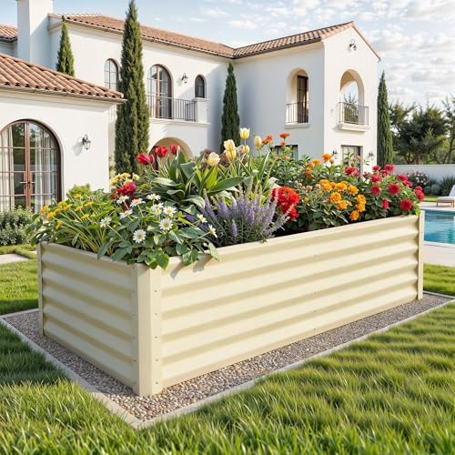 YITAHOME 6x3x3ft Large Raised Garden Bed Kit, Galvanized Metal Planter Box with Gloves, Support Rod, Outdoor Above Ground Planters for Plants Vegetables Flowers, Cream Yellow - Image 2