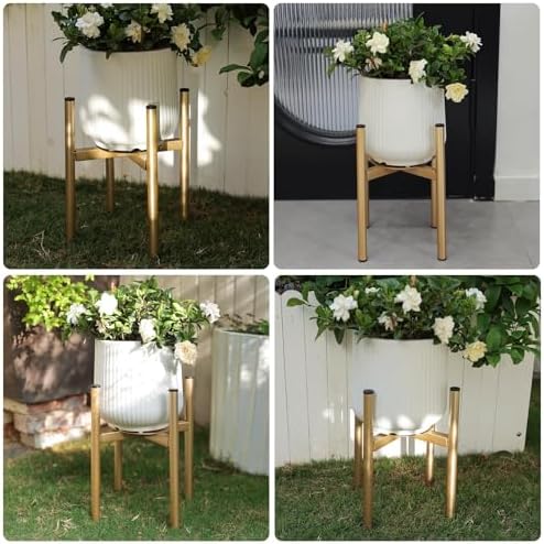Adjustable Metal Plant Stand Indoor, Fits 8-14 Inch Pots, Mid Century Modern Gold Planter Holder,2 Heights, Heavy Duty 160 lb, Indoor Outdoor Corner Floor Pot Stand, Golden 2 Pack - Image 4
