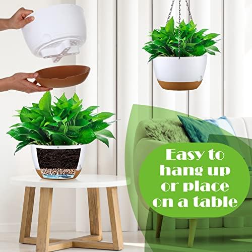 Remerry 6 Pcs 10 Inch Hanging Planter Hanging Plant Pot Plastic Round Hang Baskets for Plants Indoor Flower Pot with Drainage Holes Removable Trays for Garden Home Patio(White) - Image 4