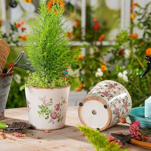 Sungmor 5.5 Inch Ice Crackle Glaze Ceramic Planter - 2 Pack Pink & Red - Image 4