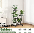 Plant Stand with Wheels, Black 3 Tier Metal Plant Shelf for Indoor Outdoor - Image 5