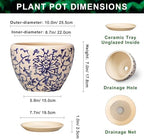 Ceramic Pots for Plants 10 Inch - Indoor Flower Pots with Drainage Hole and Tray, Decorative Pot for Indoor Outdoor Plants, Round Planters, Bathroom Decor, Gifts for Men Women, Retro Blue - Image 2