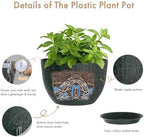 WSMKSZ 12 Inch Wide Water Ripples Flower Pots for Indoor or Outdoor Plants, Large Plant Pots with Drainage Holes & Saucer, Plastic Planters Set for Garden & Home Decor (Black with Green Speckles) - Image 3