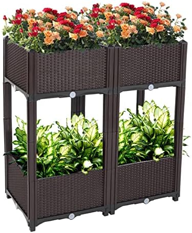 Outvita 4 Sets Raised Garden Bed with Legs, Square Elevated Planter Garden Box with Drainage Plug for Indoor Outdoor Planting Flowers Vegetables Tomato and Herbs(Brown) by Outvita