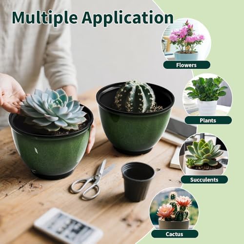 8Inch Plastic Plant Pots,4Pack Glazed Flower Pots for Indoor Outdoor Plants - Image 5