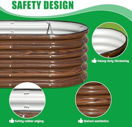 SnugNiture 3 Pcs 4x2x1.5ft Raised Garden Bed Outdoor, 17" Tall Galvanized Metal Planter Box, Oval Raised Garden Bed Kit for Planting Vegetables Plants Fruits, Brown - Image 6