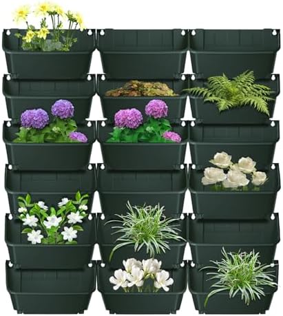 Hanging Planting Grow Bags, 18 Pockets Hanging Vertical Wall Planter, Vertical Greening Flower Container, Outdoor Indoor Grow Flower Pot Bags for Deck, Porch, Garden, Railing, Fence (Dark Green) by Unknown