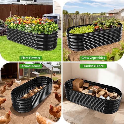 YSEJOMP 17" Tall Oval-Shaped/Elliptic Metal Raised Garden Bed Outdoor Black - Image 7