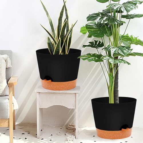 GARDIFE 12 inch Plant Pots, planters,Self Watering Pots, 2 Pack Large Plastic Flower pots with Deep Reservior and High Drainage Holes for Indoor Outdoor Plants and Flowers, Black - Image 4