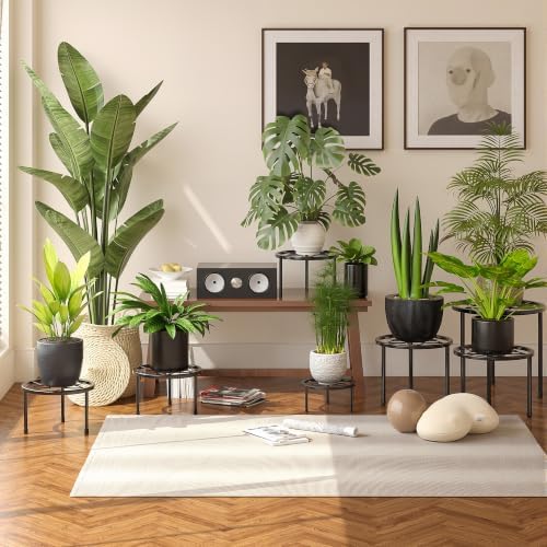 VECELO Metal Plant Stands Set of 5, Multiple Heavy Duty Flower Pot Stand, Round Plant Holder, Black - Image 2