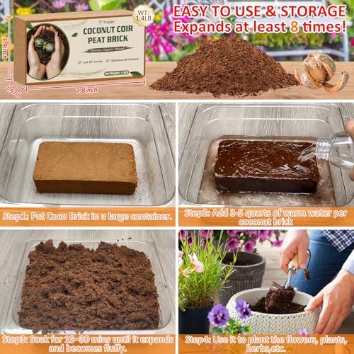 Legigo 8 Pack Coco Coir Bricks for Plants- 100% Organic Coconut Coir Soil - Image 4