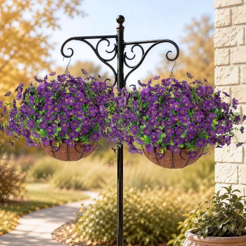 HyeFlora Artificial Fake Hanging Plants Flowers with Basket Outdoor Decor Faux Silk Dasiy Flower Arrangements in Pot Planter for Porch Home Indoor Patio Garden Yard Decoration - Image 6