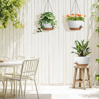 3 Pack 10 Hanging Flower Pots with Chains Self Watering Plastic Planters for Indoor Outdoor Plants, Sturdy Triangular Iron Chain Design for Garden PorchPlastic hanging flower pots (3, White-brown) - Image 6
