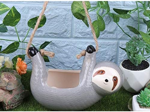 SILVERFEVER Sloth Hanging Planter | Succulent Plant Pot |Indoor Outdoor Ceramic Animal Planters Pots| Flowerpot Container (2, Grey) - Image 6