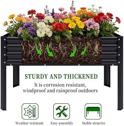 2Pcs Galvanized Raised Garden Bed with Legs, 43×24×32in Large Metal Elevated Raised Planter Box with Drainage Holes for Backyard, Patio, Balcony, 400lb Capacity,Black - Image 5