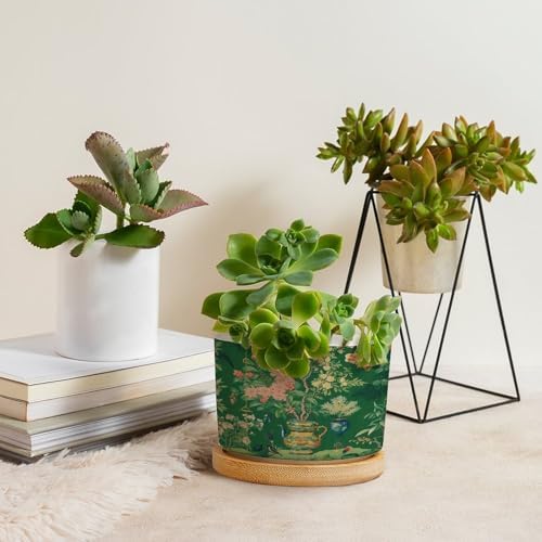 Vase Green Chinoiserie Ceramic Planter Daily Snake Plant Live Indoor with Pot with Drainage Holes and Saucers Pot for Succulents Cactus Garden Windowsill - Image 4