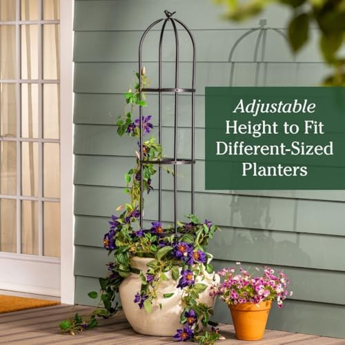 Evergreen Metal Garden Obelisk Trellis for Climbing Plants Outdoor, Indoor Plant Trellis for Potted Plants, Floral Pattern Arch Trellis (Black, 7 ft. Round) - Image 5