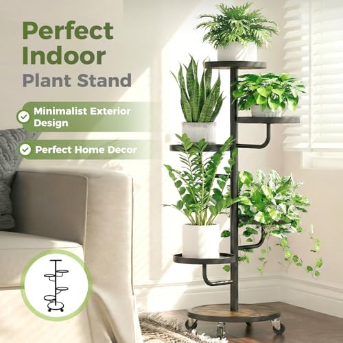 Bamworld Metal Plant Stands with Wheels Tall Plant Stand Indoor Black - Image 6