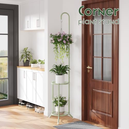 Metal Plant Stand With Hanging Hook, 2-Tier Flower Pot Display rack, Green - Image 7
