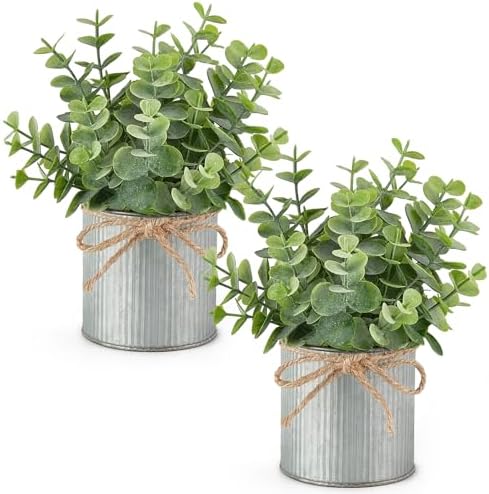 Mkono Fake Hanging Plant with Pot, Artificial Plants for Home Decor Indoor Macrame Plant Hanger and 2 Packs Small Fake Plants in Farmhouse Galvanized Pots by Mkono