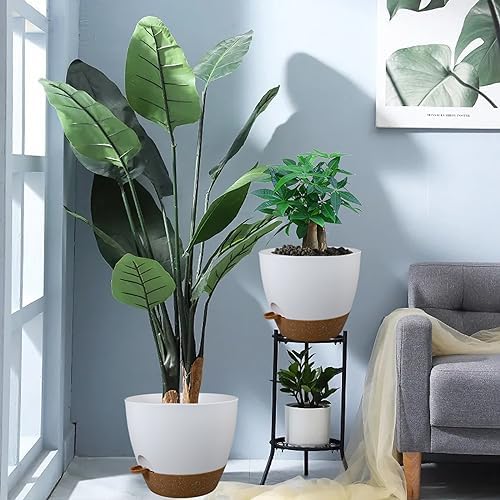 UOUZ 12inch 2Pack Large Self Watering Planters, Plastic Plant Pots with 60oZ Removable Deep Reservoir and Multi Mesh Drainage Holes for Indoor Outdoor Garden Plants and Flowers, White with Brown - Image 7