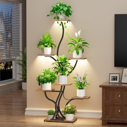 JUSTOGO 7 Tier Plant Stand with Grow Lights, Tall Indoor Plant Shelf by JUSTOGO